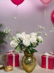 'Beyaz Gül Buketi Cipsolu (20 adet gül)