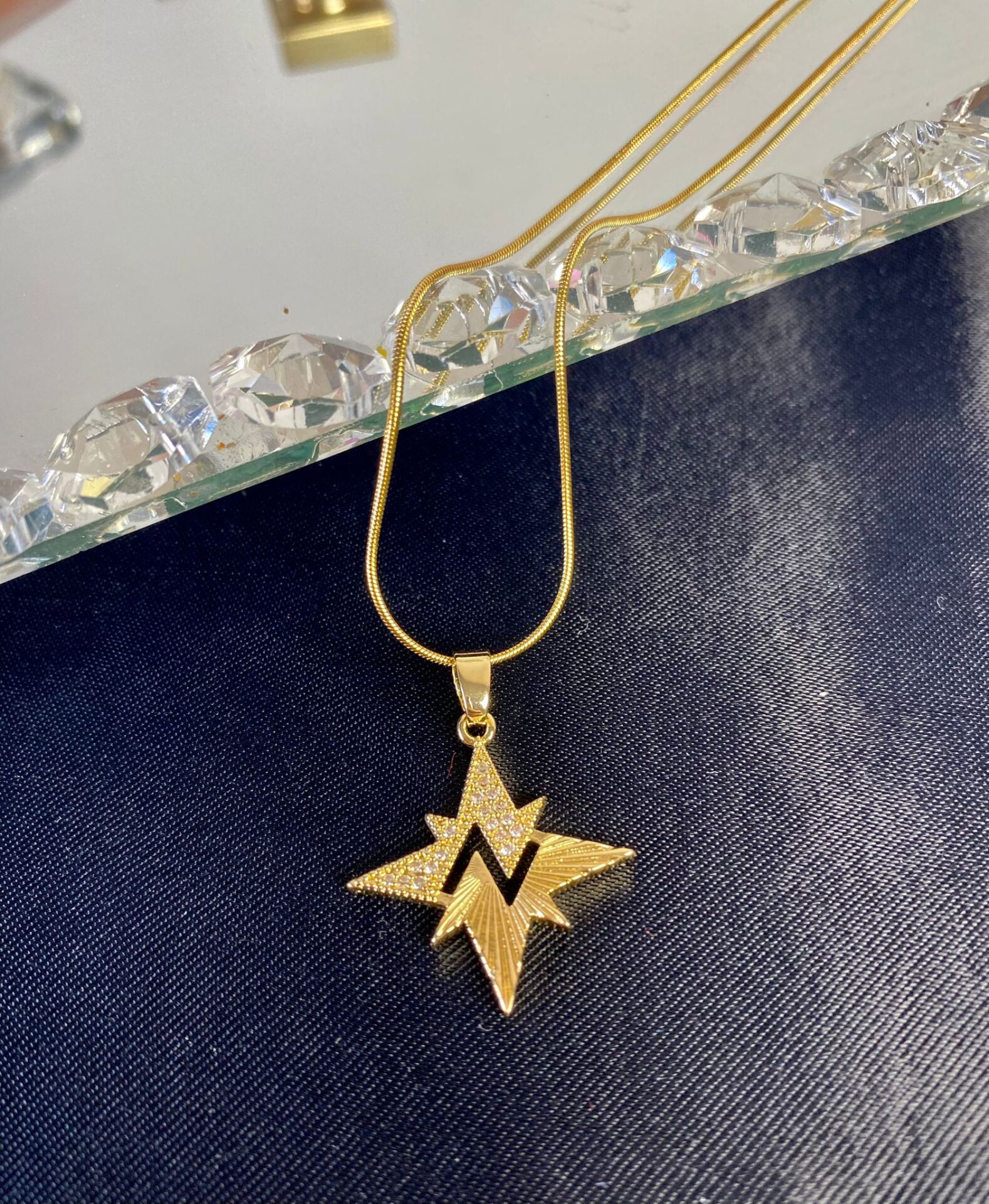 'Özel Tasarım Çelik Gold Yıldız Kolye