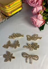 'Parlak Taşlı Gold 6 lı Toka Seti