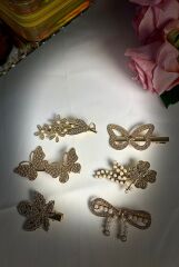 'Parlak Taşlı Gold 6 lı Toka Seti